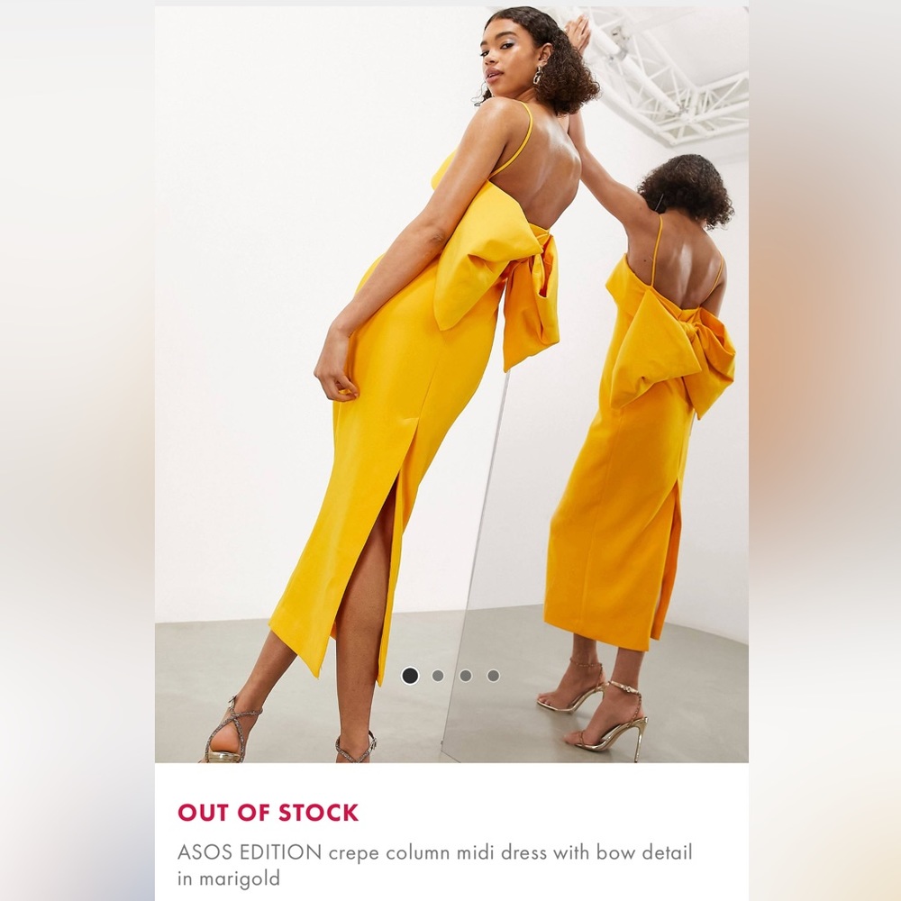ASOS EDITION Crepe Column Midi Dress with Bow Detail in Marigold
